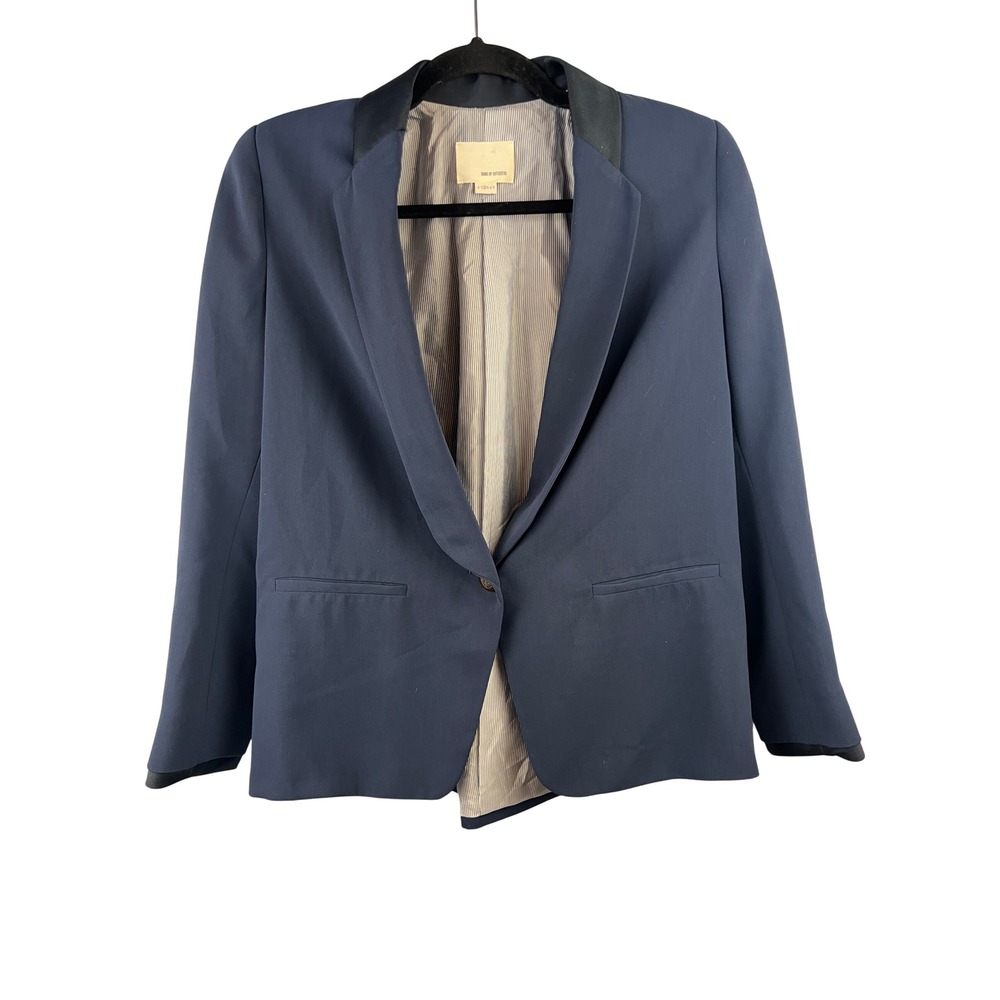 Band of Outsiders Blue Single Button Tailored Blazer Black Trim Sz2 (US M)